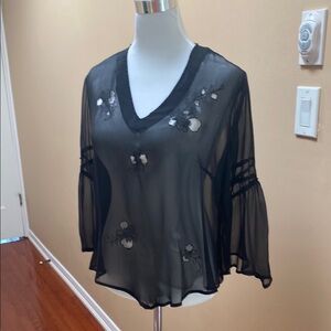 Black Sheer Bell Sleeve Top
